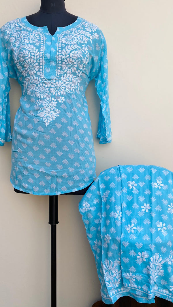 Lucknowi Chikankari Co-ord Set Blue Mulmul Cotton