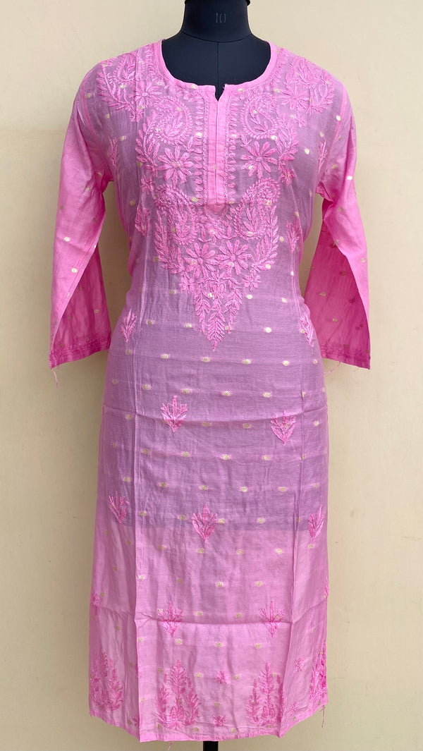 Lucknowi Chikankari Self Kurti Pink Mal Chanderi With 3D Work