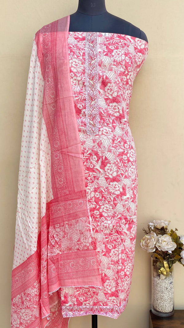 Designer Embroidered Suit Length 3 Piece Pink Mal Cotton