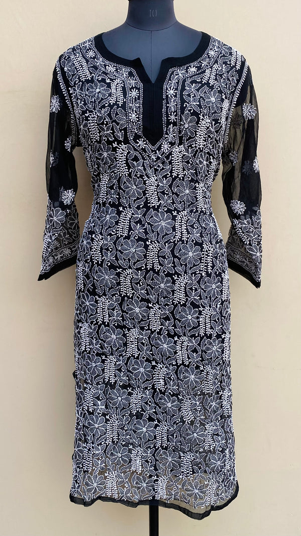 Lucknowi Chikankari Kurti Black Georgette