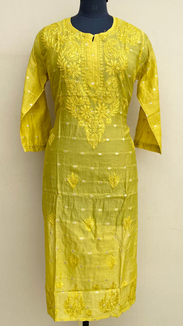 Lucknowi Chikankari Self Kurti Yellow Mal Chanderi With 3D Work