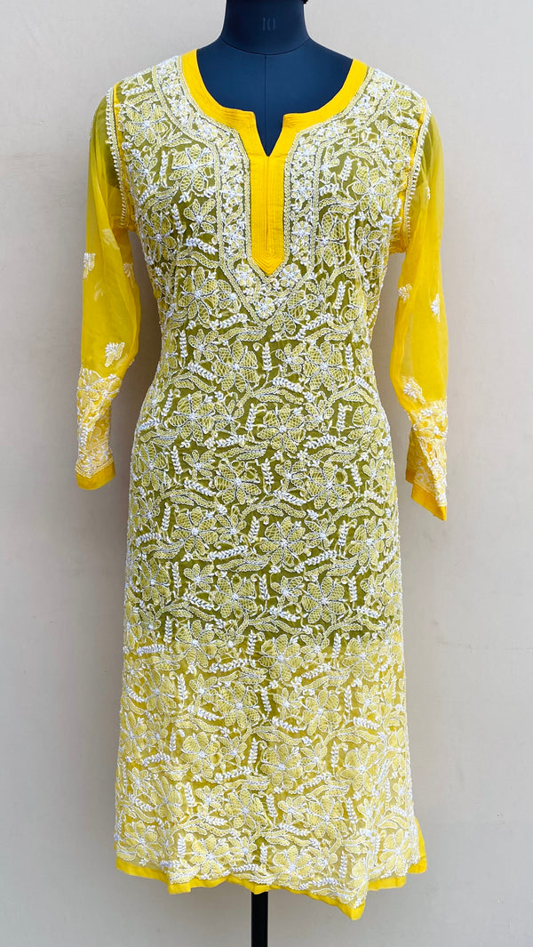 Lucknowi Chikankari Kurti Yellow Georgette