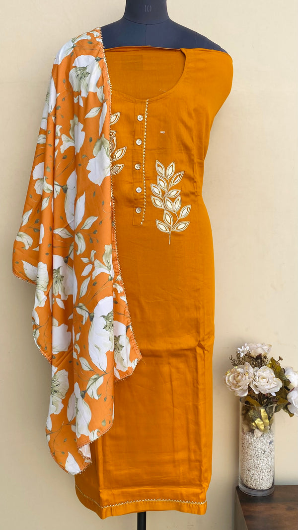 Designer Embroidered Suit Length 3 Piece Mustard Mal Cotton