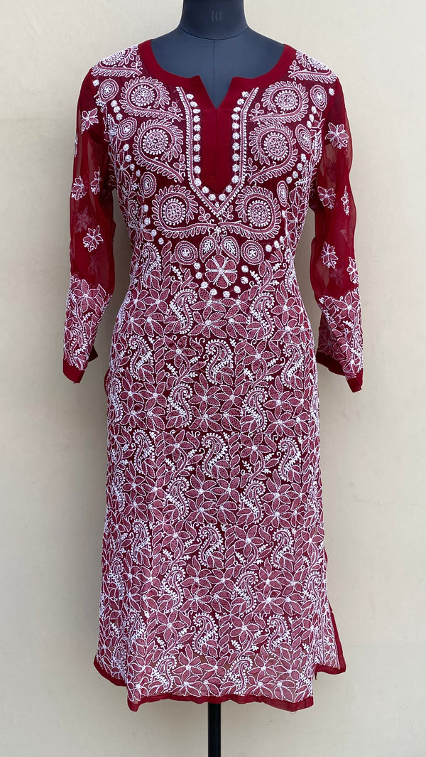 Lucknowi Chikankari Kurti Maroon Georgette