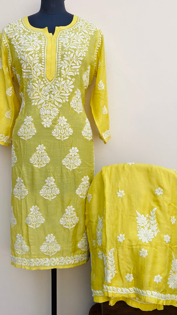 Lucknowi Chikankari Co-ord Set Yellow Muslin Cotton