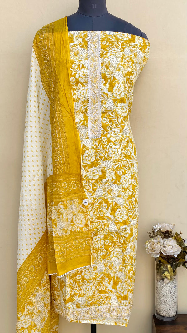 Designer Embroidered Suit Length 3 Piece Yellow Mal Cotton