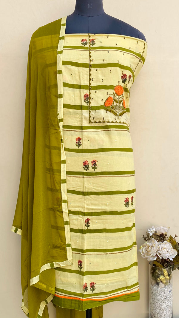 Designer Embroidered Suit Length 3 Piece Yellow Mal Cotton