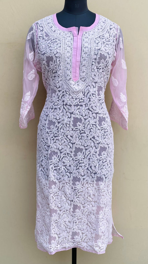 Lucknowi Chikankari Kurti Pink Georgette With Jaali Work