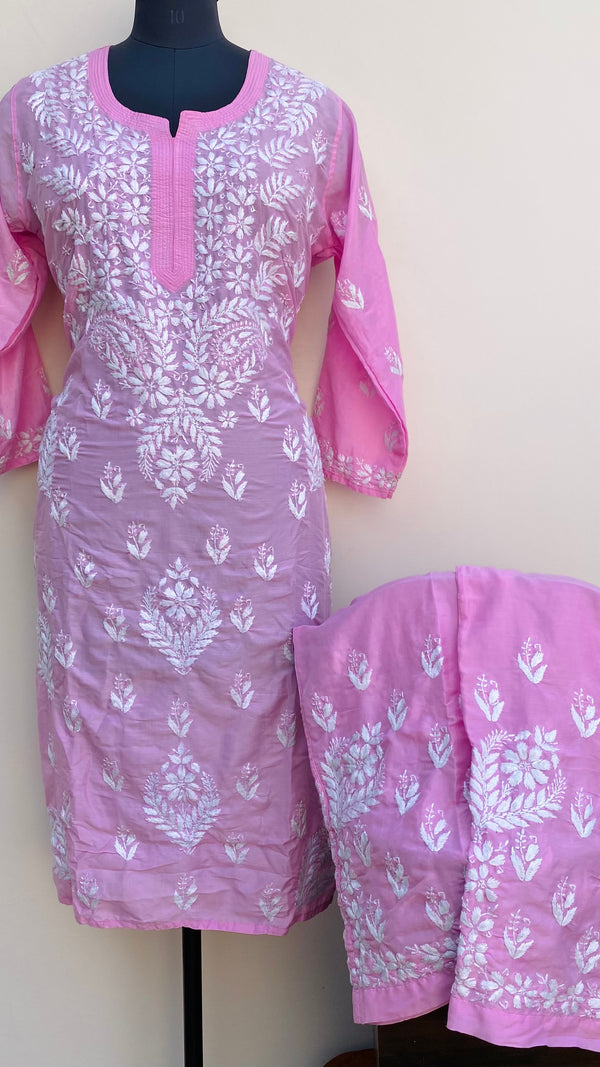 Lucknowi Chikankari Co-ord Set Pink Muslin Cotton