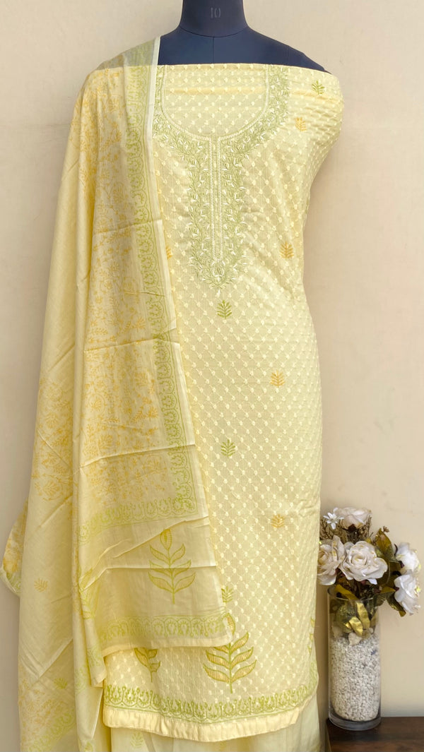 Designer Embroidered Suit Length 3 Piece Yellow Mal Cotton