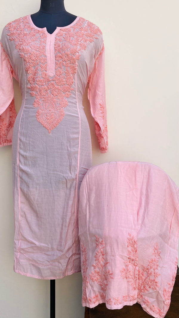 Lucknowi Chikankari Co-ord Set Pink Muslin Cotton