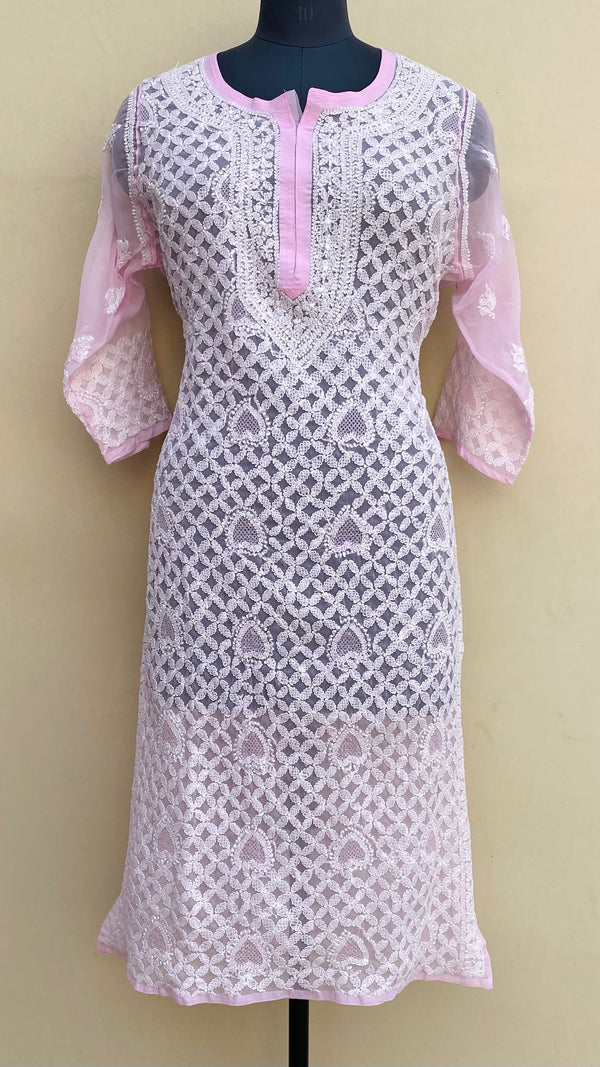 Lucknowi Chikankari Kurti Pink Georgette With Jaali Work