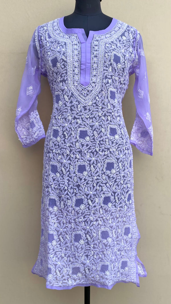 Lucknowi Chikankari Kurti Purple Georgette With Jaali Work