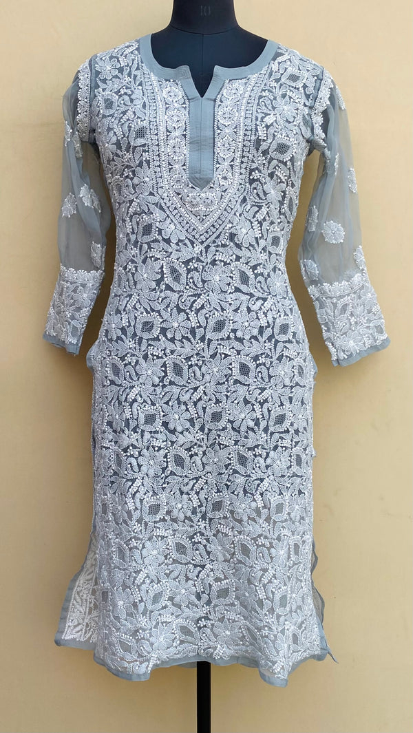 Lucknowi Chikankari Kurti Gray Georgette With Jaali Work