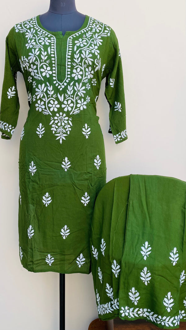 Lucknowi Chikankari Co-ord Set Green Modal Cotton