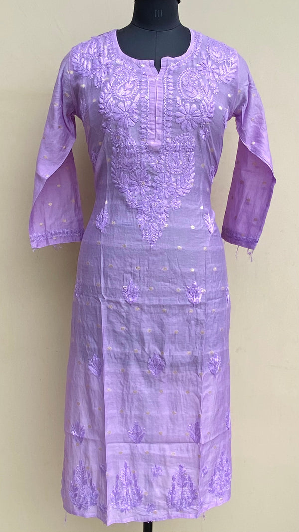 Lucknowi Chikankari Self Kurti Purple Mal Chanderi With 3D Work