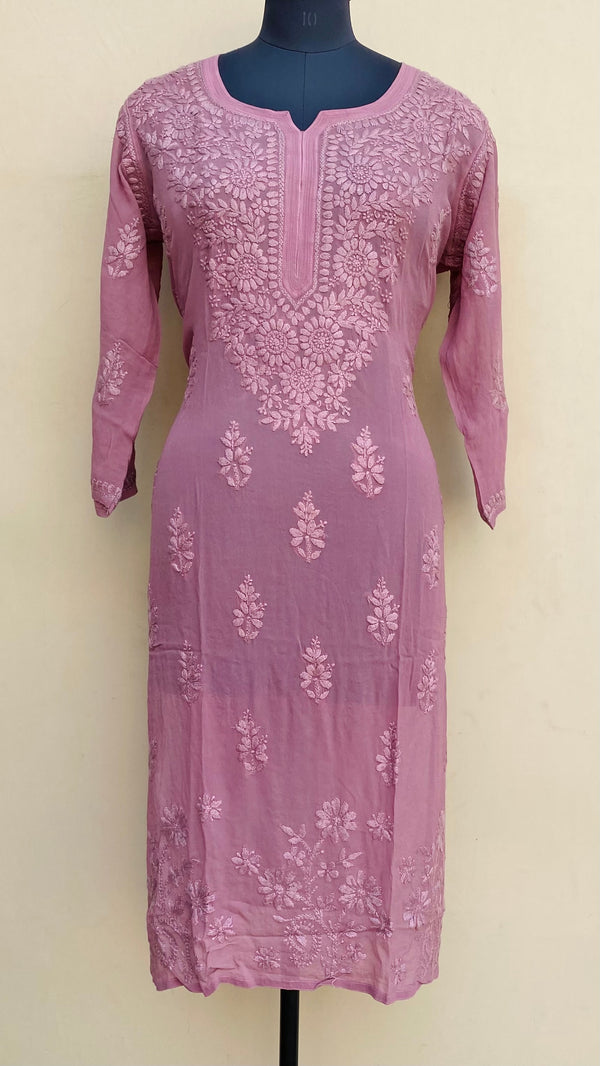 Lucknowi Chikankari Kurti Onion Pink Pure Georgette With Self 3D Work