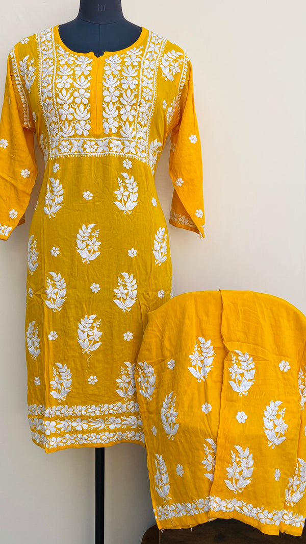 Lucknowi Chikankari Co-ord Set Mustard Modal Cotton