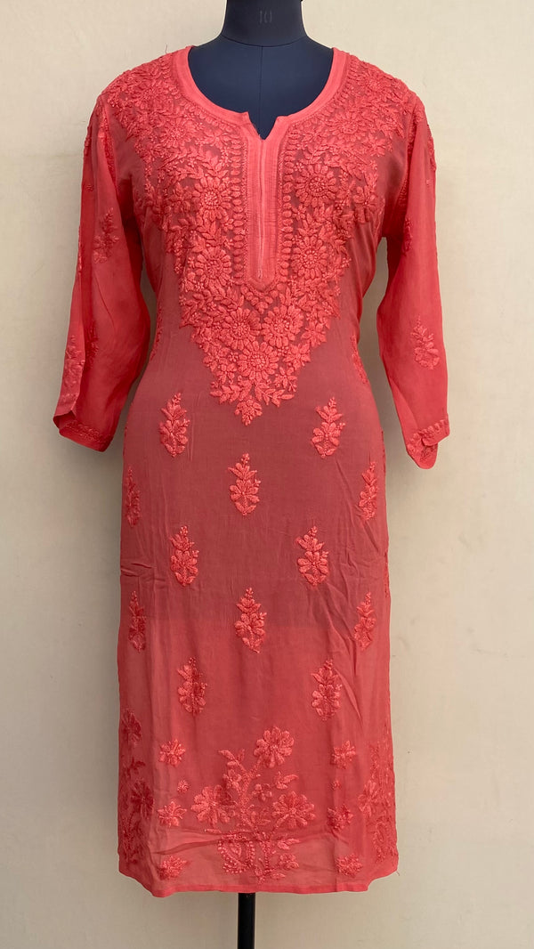 Lucknowi Chikankari Kurti Rust Pure Georgette With Self 3D Work