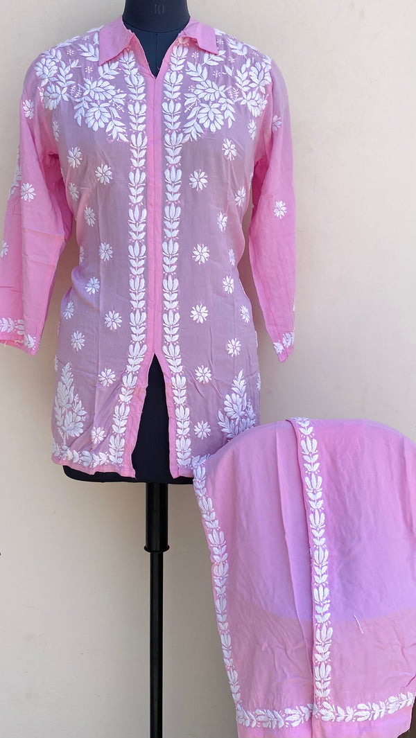 Lucknowi Chikankari Co-ord Set Pink Muslin Cotton
