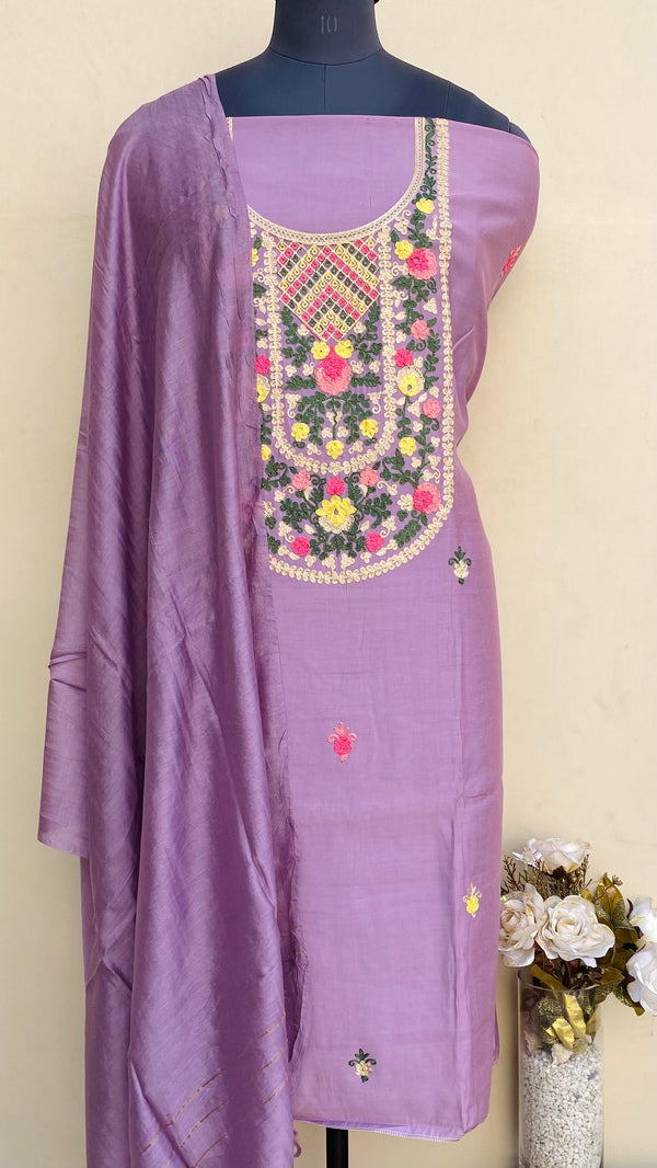 Designer Embroidered Suit Length 3 Piece Onion Pink Muslin Cotton