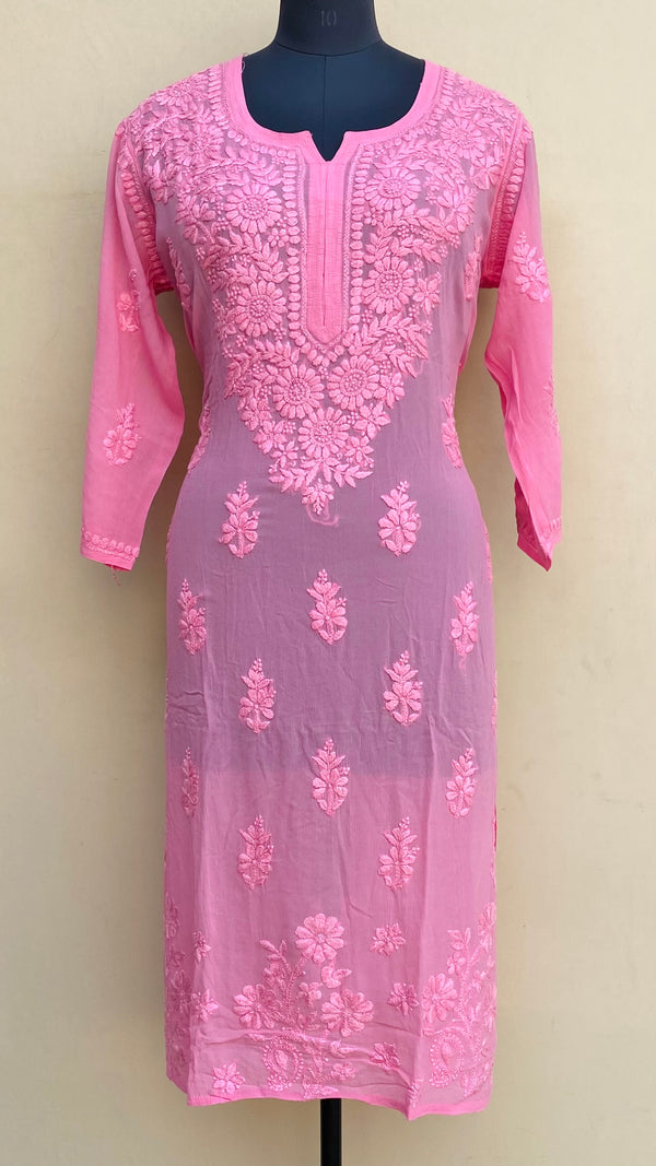 Lucknowi Chikankari Kurti Pink Pure Georgette With Self 3D Work