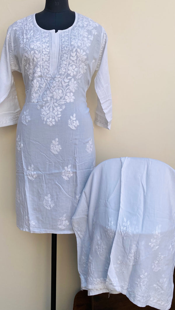 Lucknowi Chikankari Co-ord Set White Modal Cotton