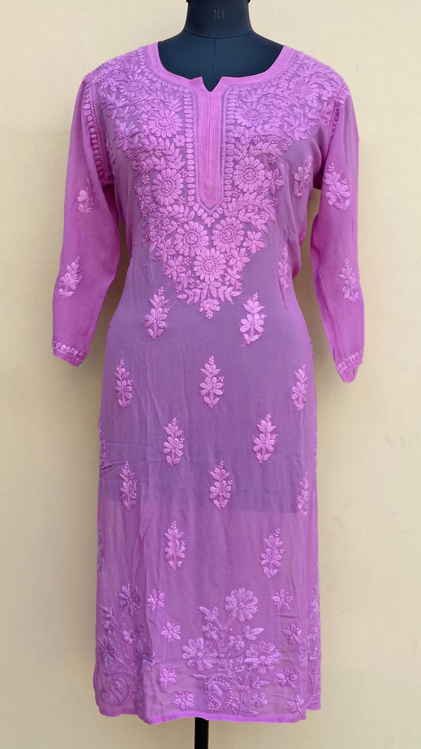 Lucknowi Chikankari Kurti Purple Pure Georgette With Self 3D Work