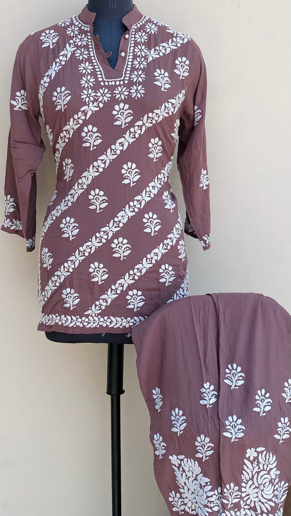 Lucknowi Chikankari Co-ord Set Brown Muslin Cotton