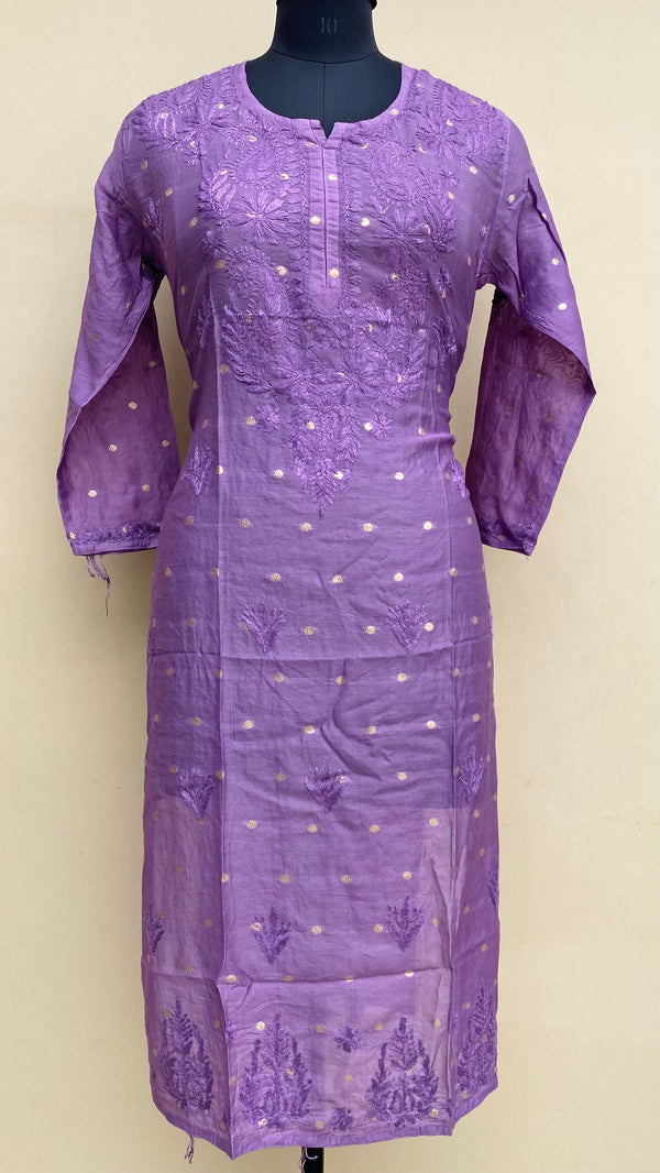 Lucknowi Chikankari Self Kurti Purple Mal Chanderi With 3D Work