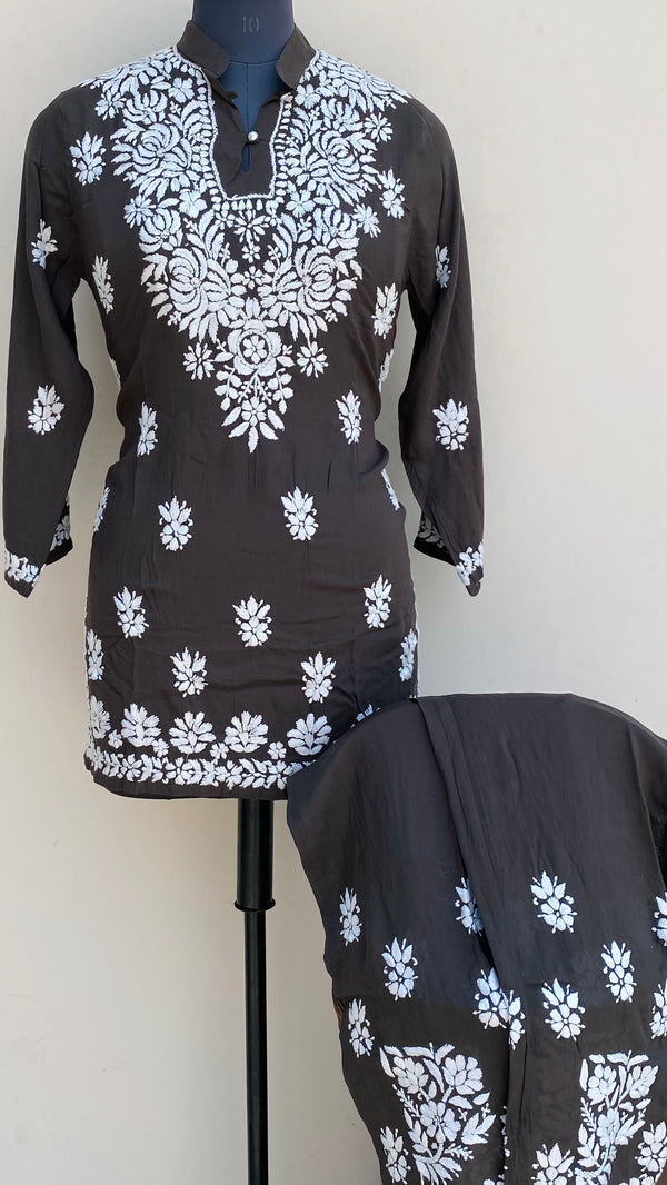 Lucknowi Chikankari Co-ord Set Gray Muslin Cotton