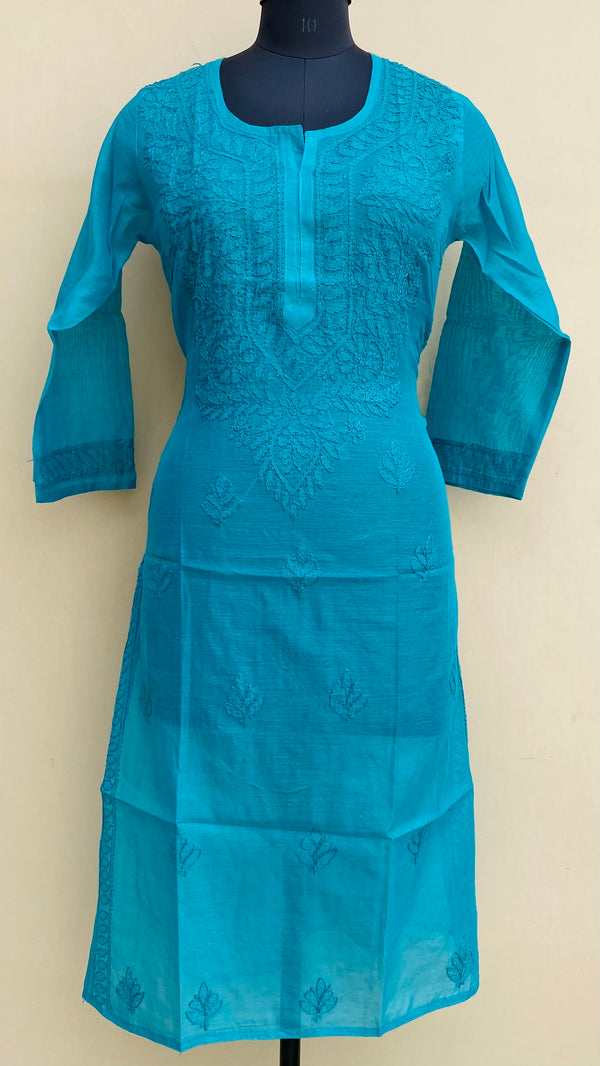 Lucknowi Chikankari Self Kurti Sea Green Mal Chanderi