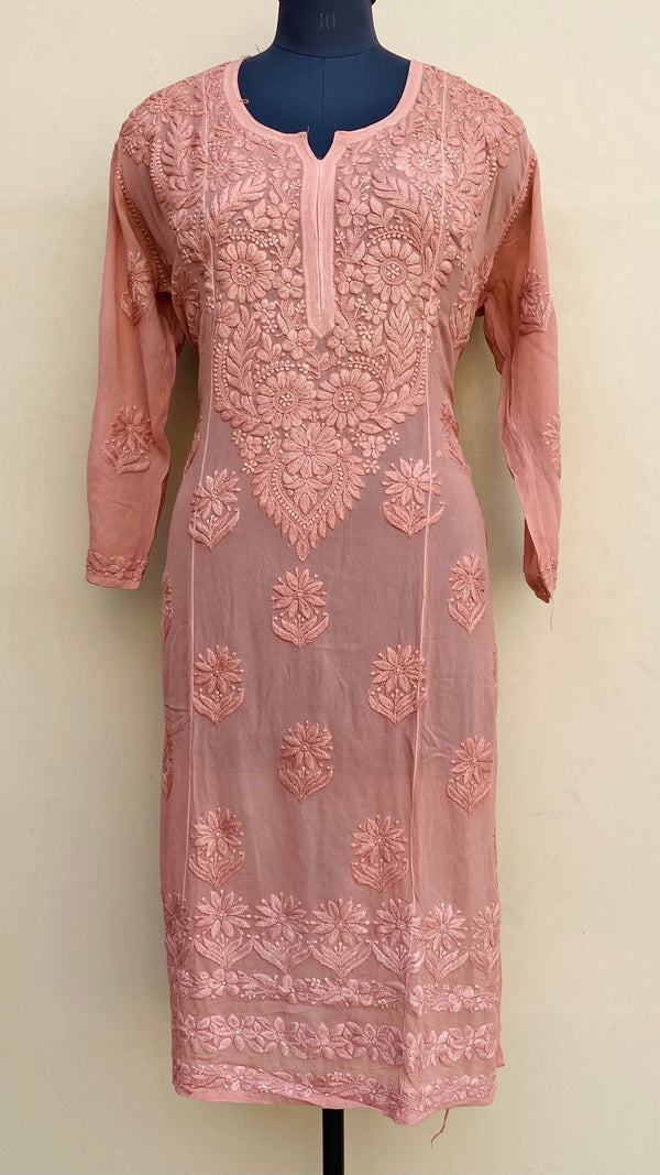 Lucknowi Chikankari Kurti Copper Pure Georgette With Self 3D Work