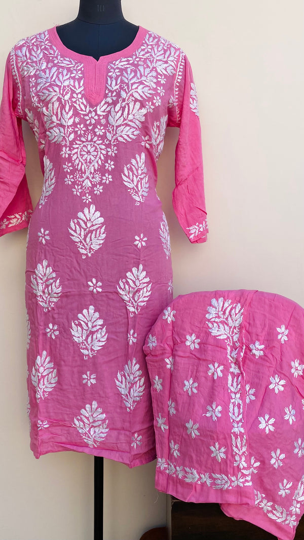 Lucknowi Chikankari Co-ord Set Pink Modal Cotton