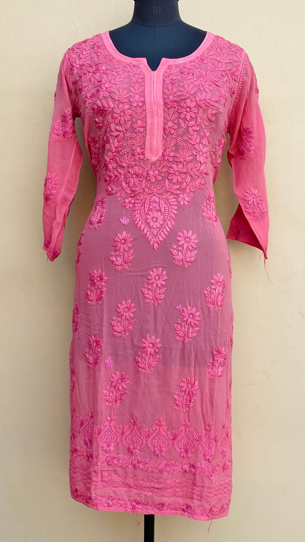 Lucknowi Chikankari Kurti Pink Pure Georgette With Self 3D Work