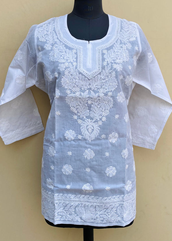 Lucknowi Chikankari Short Kurti White Cotton