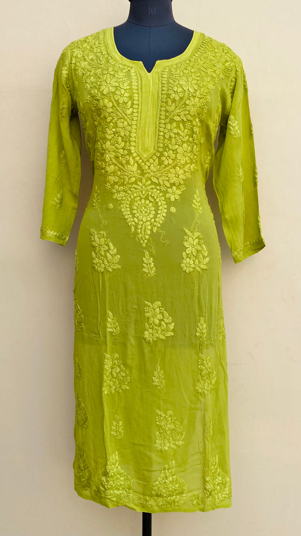 Lucknowi Chikankari Kurti Green Pure Georgette With Self 3D Work