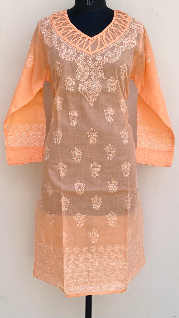 Lucknowi Chikankari Kurti Peach Cotton
