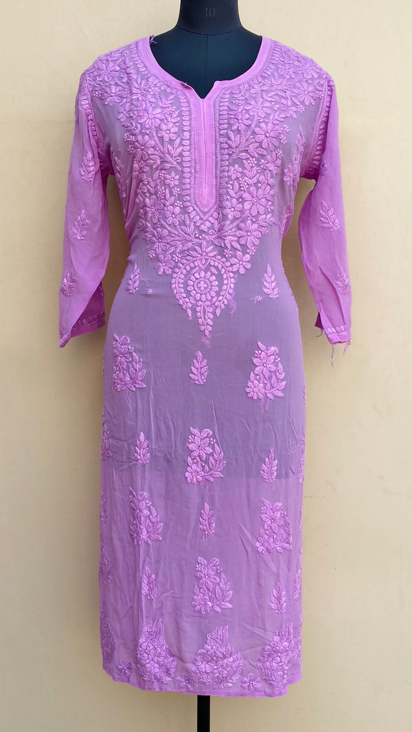 Lucknowi Chikankari Kurti Purple Pure Georgette With Self 3D Work