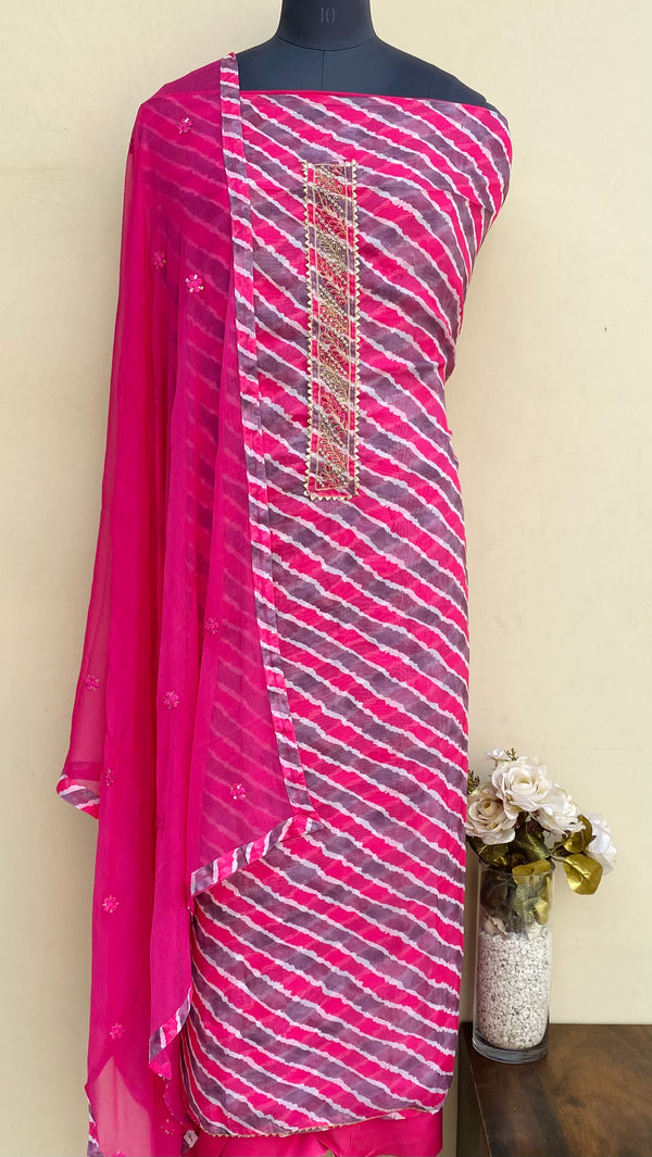 Designer Embroidered Suit Length 3 Piece Pink Organza