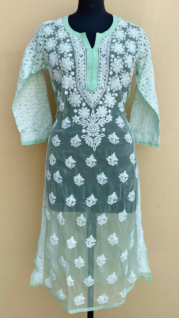 Lucknowi Chikankari Kurti Sea Green Georgette