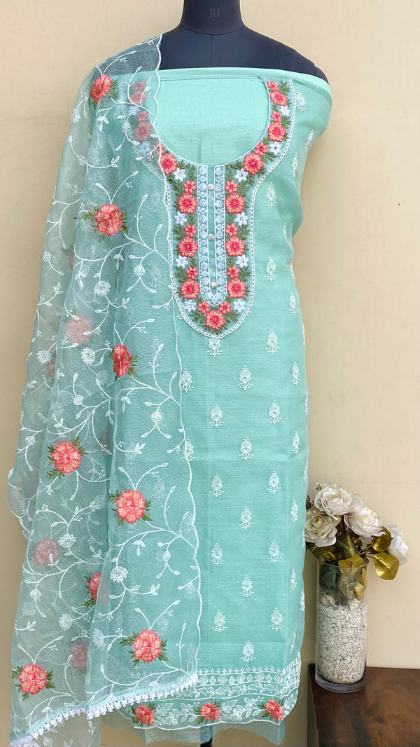 Designer Embroidered Suit Length 3 Piece Sea Green Kota