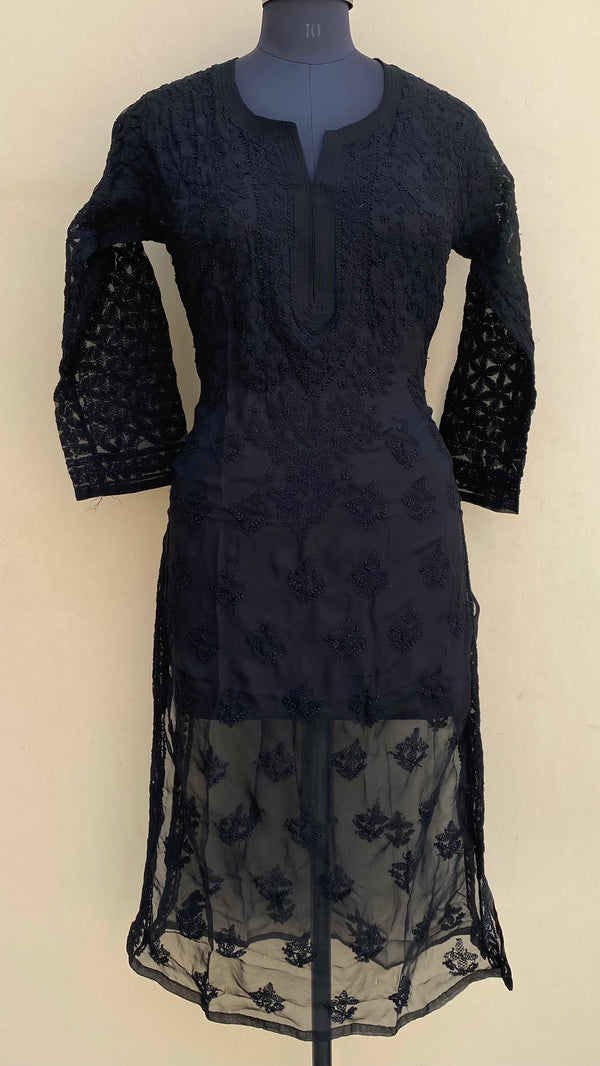 Lucknowi Chikankari Kurti Black Georgette