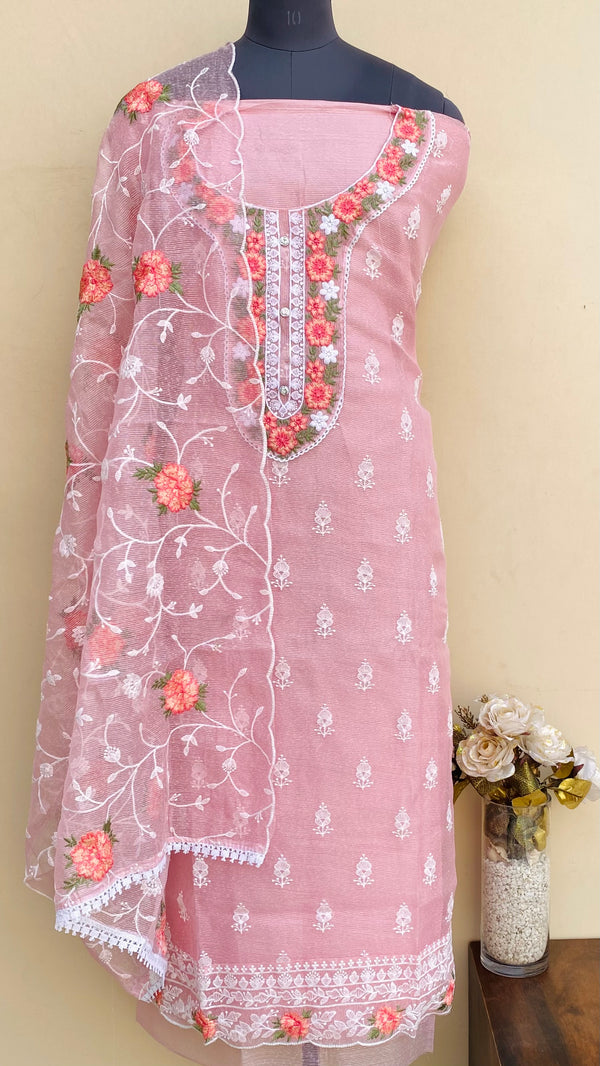 Designer Embroidered Suit Length 3 Piece Pink Kota