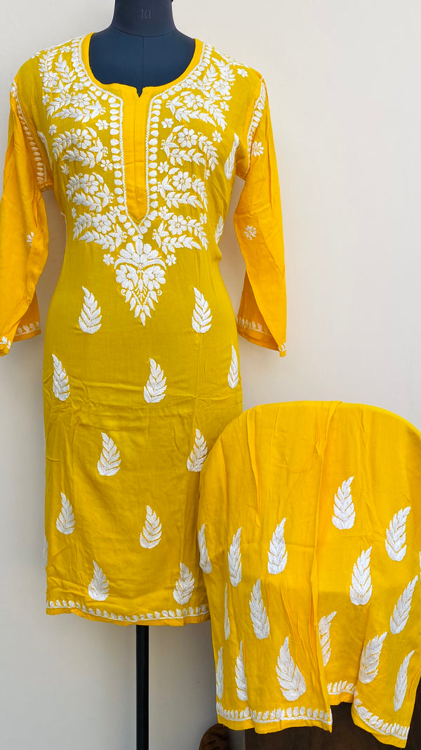 Lucknowi Chikankari Co-ord Set Mustard Modal Cotton