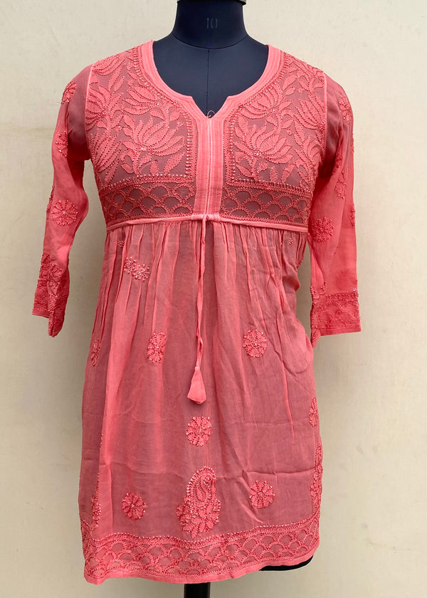 Lucknowi Chikankari Short Kurti Gajri Pure Georgette With Resham Work