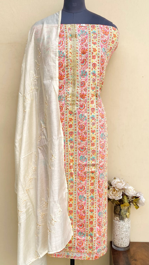 Designer Embroidered Suit Length 3 Piece Multicolour Mal Cotton