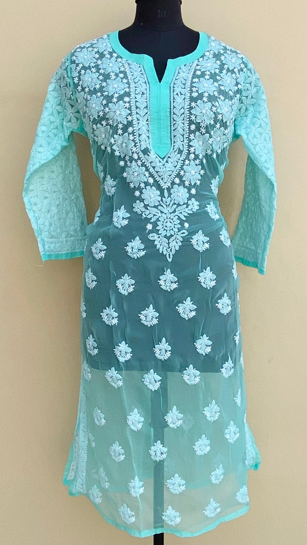 Lucknowi Chikankari Kurti Sea Green Georgette