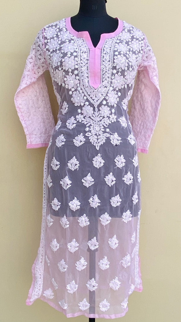 Lucknowi Chikankari Kurti Pink Georgette