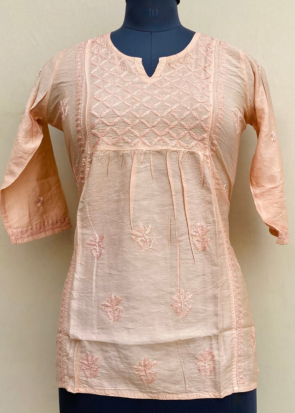 Lucknowi Chikankari Short Kurti Copper Mal Chanderi With Self 3D Work